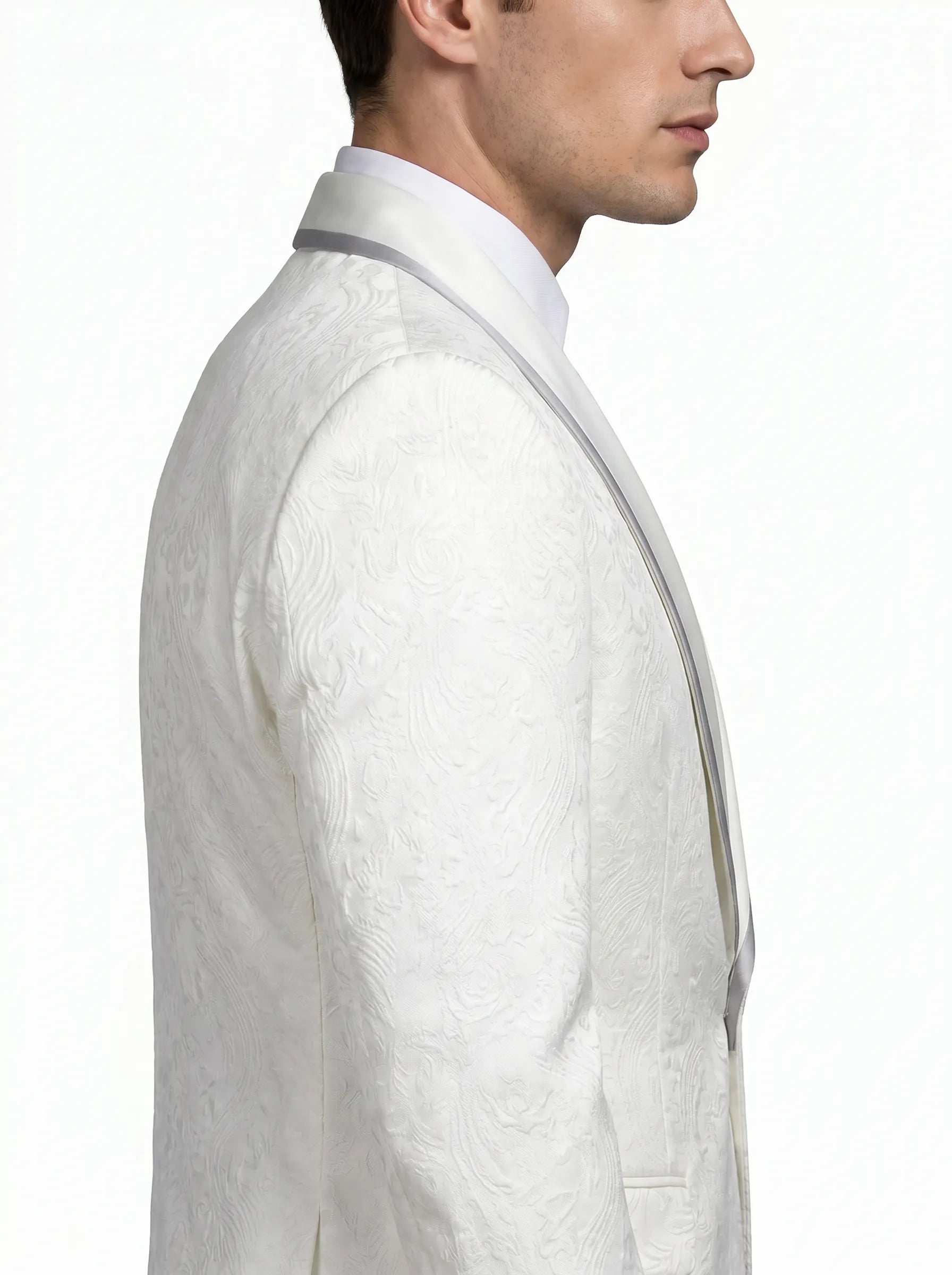 Oracle Emblem - White Silver Jacquard Shawl 3-Piece Tuxedo
