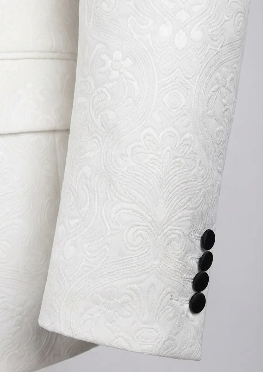 Regent Emblem - White & Black Jacquard Shawl 3-Piece Tuxedo