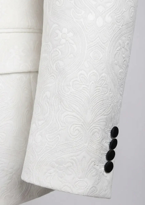 Regent Emblem - White & Black Jacquard Shawl 3-Piece Tuxedo