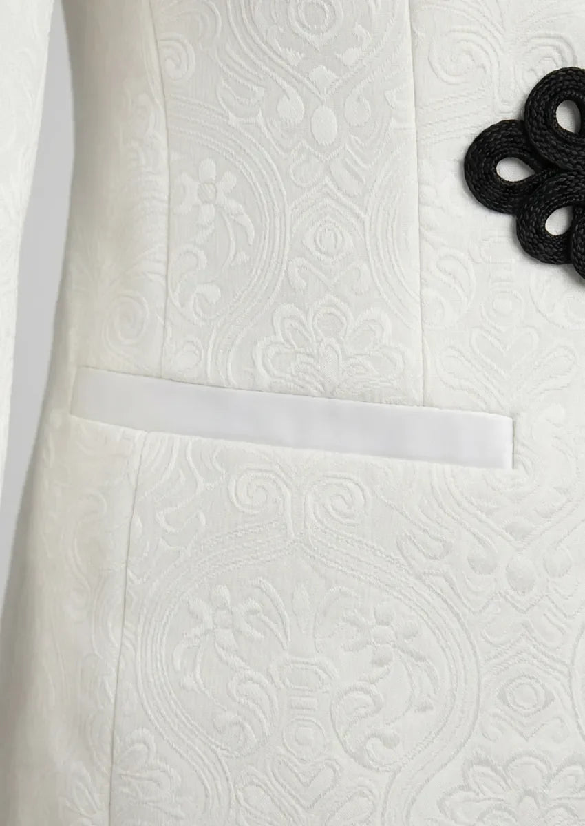 Regent Emblem - White & Black Jacquard Shawl 3-Piece Tuxedo