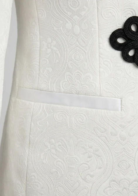 Regent Emblem - White & Black Jacquard Shawl 3-Piece Tuxedo