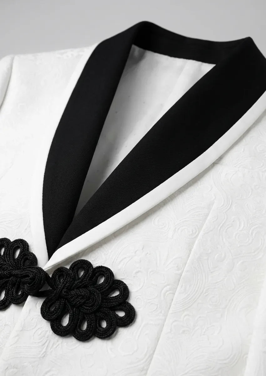 Regent Emblem - White & Black Jacquard Shawl 3-Piece Tuxedo