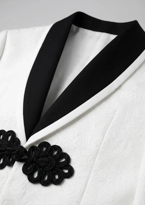 Regent Emblem - White & Black Jacquard Shawl 3-Piece Tuxedo