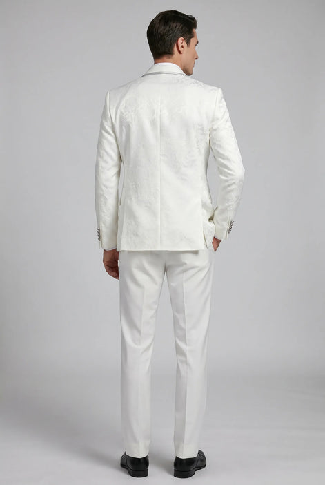 Oracle Emblem - White Silver Jacquard Shawl 3-Piece Tuxedo