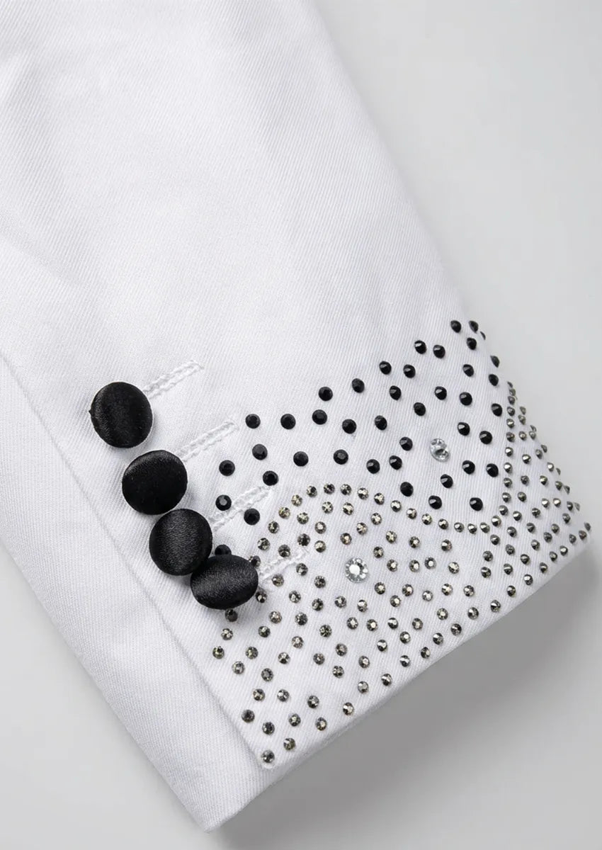 Obsidian Pearl - White Black Crystal Shawl Collar 3-Piece Tuxedo - Nevo Suits