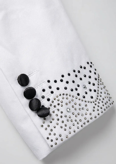 Obsidian Pearl - White Black Crystal Shawl Collar 3-Piece Tuxedo - Nevo Suits