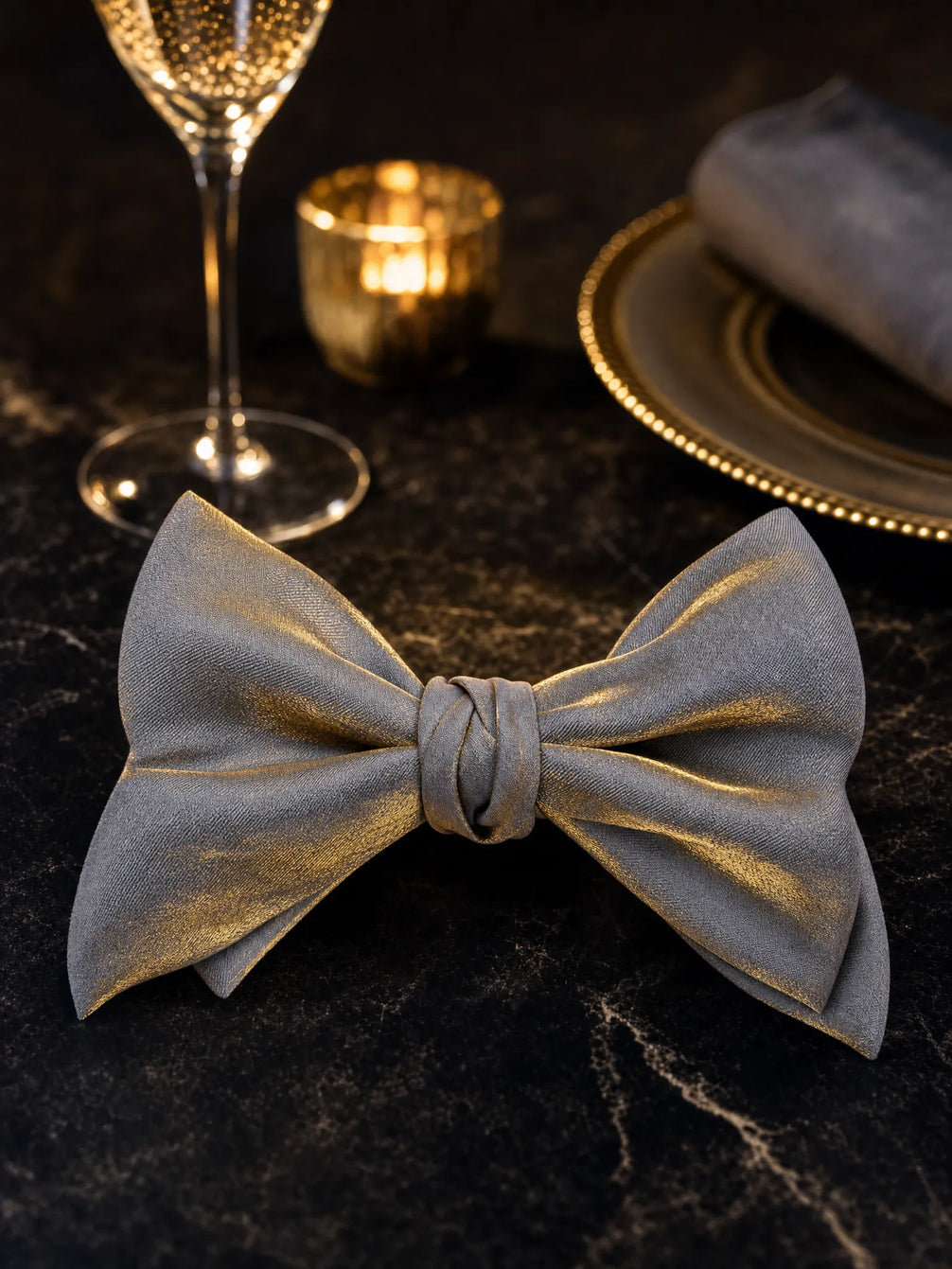 Aurelian Prestige - Silver & Gold Metallic Bow Tie