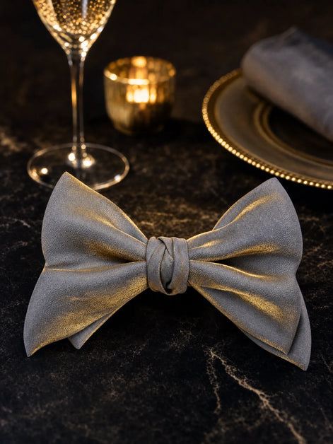 Aurelian Prestige - Silver Gold Metallic Bow Tie