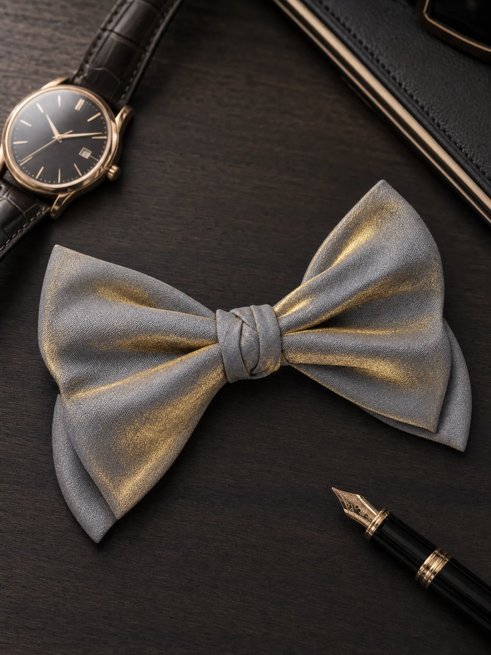 Aurelian Prestige - Silver & Gold Metallic Bow Tie