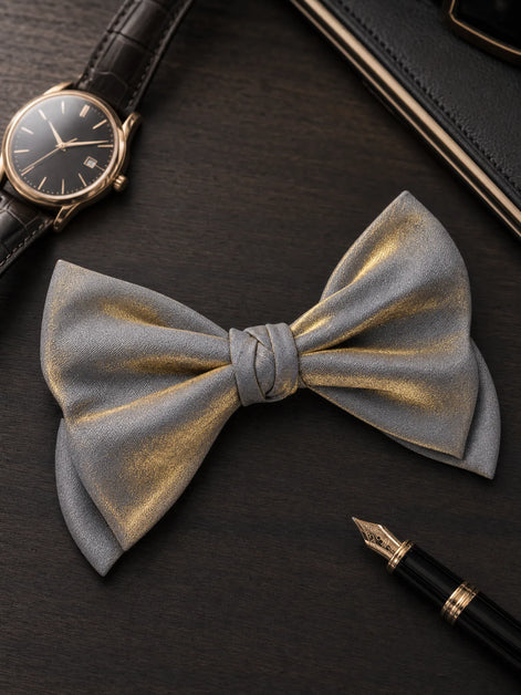 Aurelian Prestige - Silver Gold Metallic Bow Tie