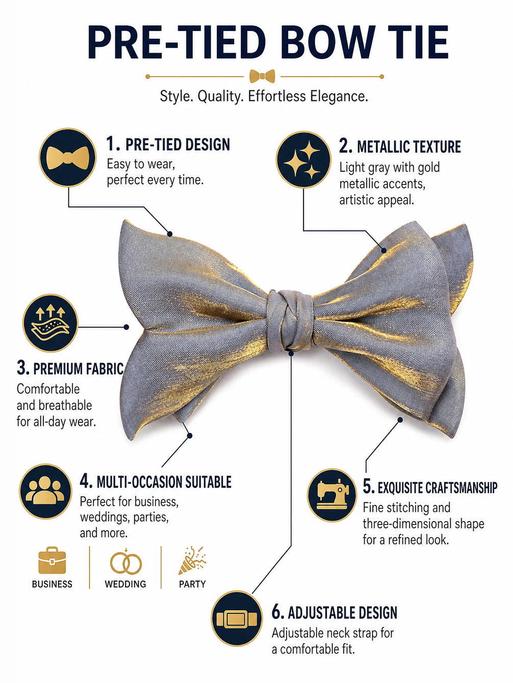 Aurelian Prestige - Silver & Gold Metallic Bow Tie