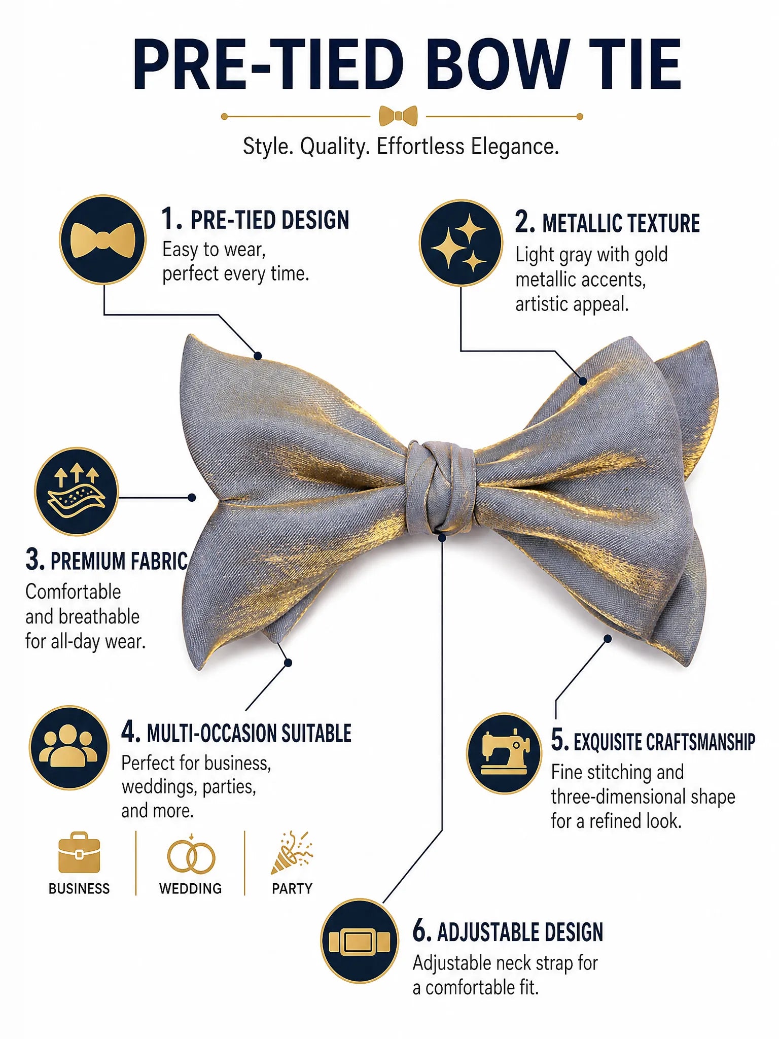 Aurelian Prestige - Silver Gold Metallic Bow Tie