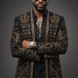 Diadem Pharaoh black dinner jacket with gold crown and scrolling crystal detailing - product view 04