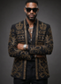 Diadem Pharaoh black dinner jacket with gold crown and scrolling crystal detailing - product view 04