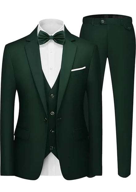 Men's Stylish Dark Green 3-Piece Suit One Button Closure Notched Lapel