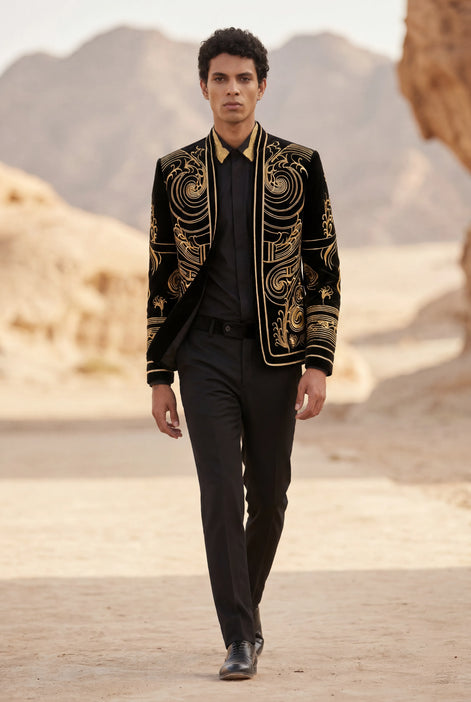 Helius Insignia - Gold Scroll Embroidered Velvet Jacket