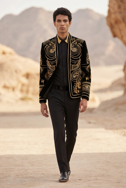 Helius Insignia - Gold Scroll Embroidered Velvet Jacket
