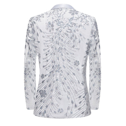 Men's Sequin White Jacket Silver Falling Stars