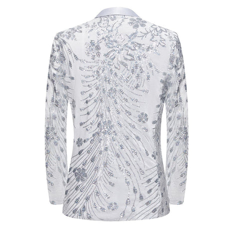 Back view of The Moonlight Phoenix white sequined jacket showing elegant fit