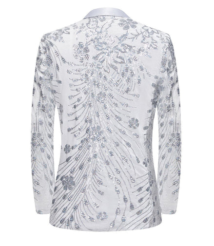 Men's Sequin White Jacket Silver Falling Stars