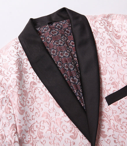 Men's 2-Piece Pink Jacquard Embroidery Paisley Suit