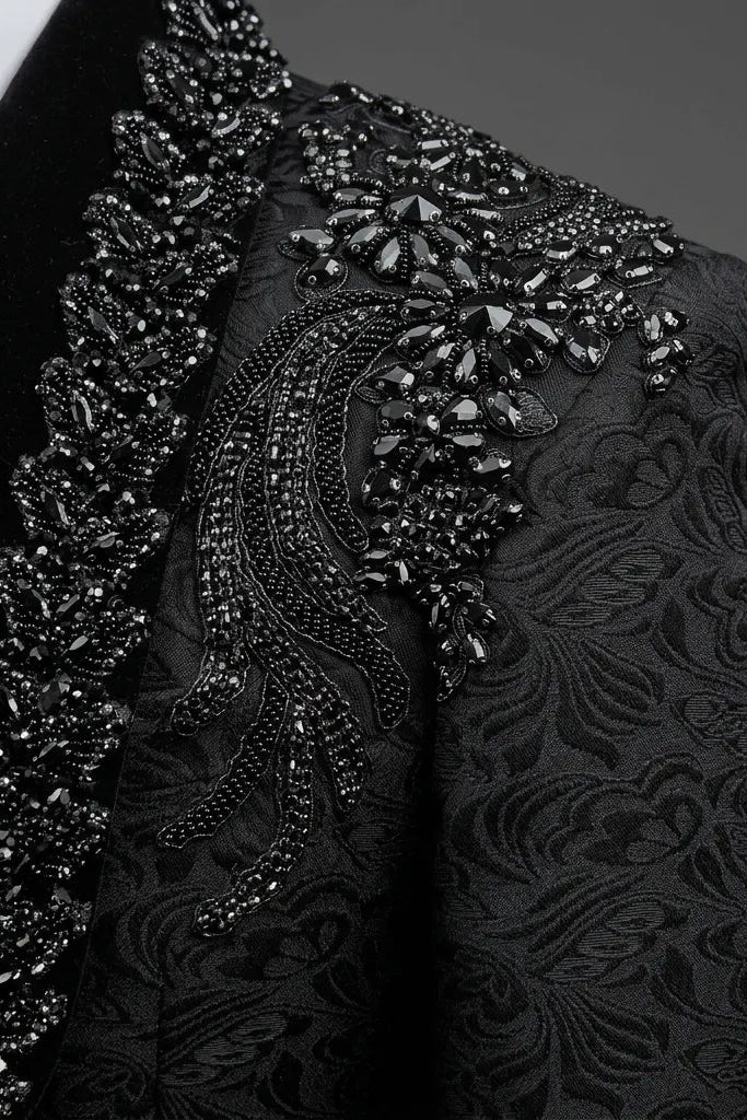 Jet Zenith - Black Jacquard & Heavy Crystal 3-Piece Tuxedo