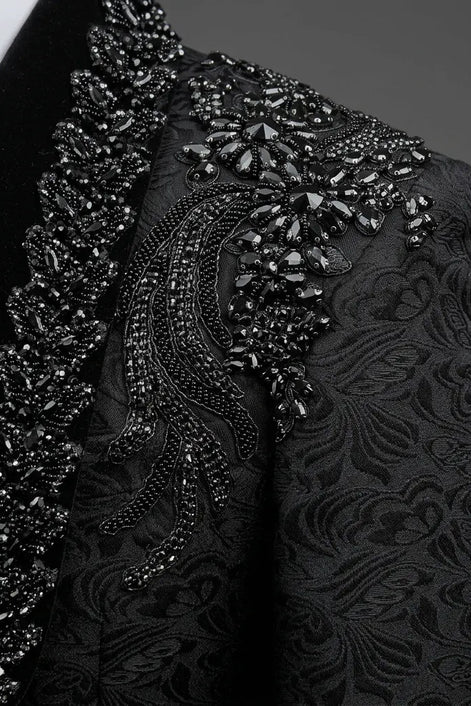 Jet Zenith - Black Jacquard & Heavy Crystal 3-Piece Tuxedo