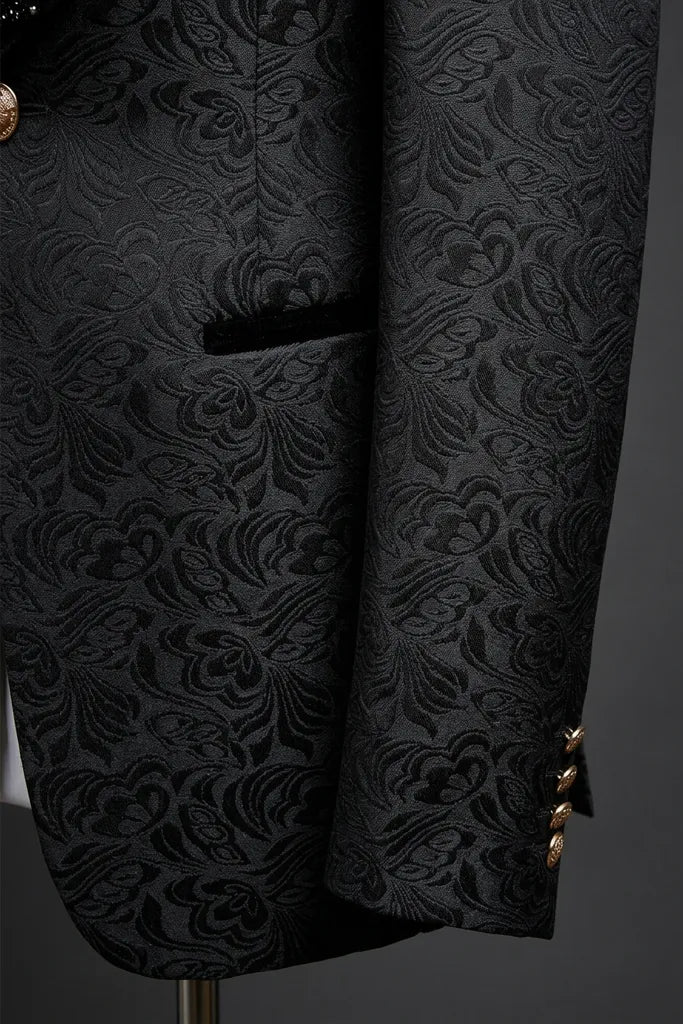 Jet Zenith - Black Jacquard & Heavy Crystal 3-Piece Tuxedo