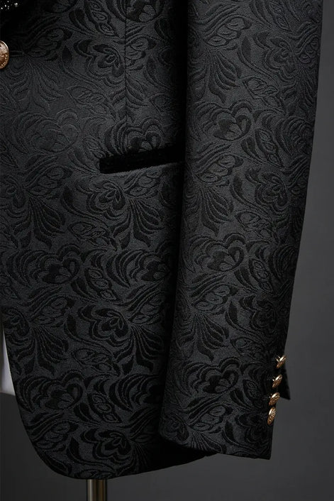 Jet Zenith - Black Jacquard & Heavy Crystal 3-Piece Tuxedo