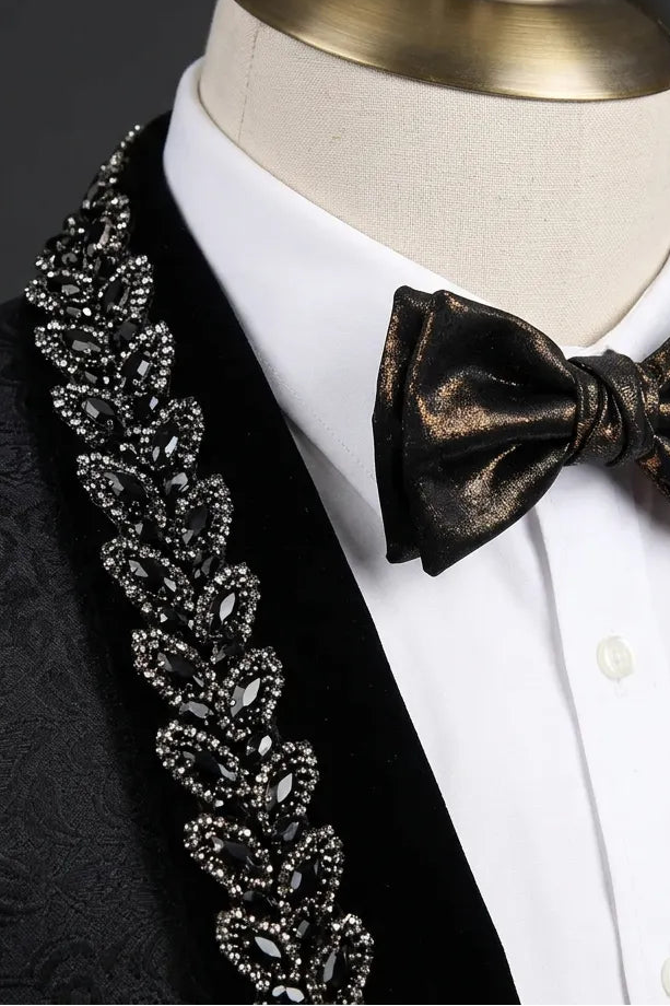 Jet Zenith - Black Jacquard & Heavy Crystal 3-Piece Tuxedo