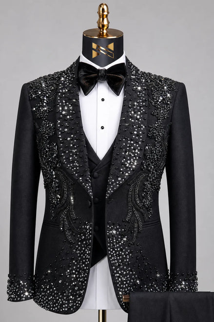 Stygian Prophecy - Black Beaded Vine 3-Piece Tuxedo
