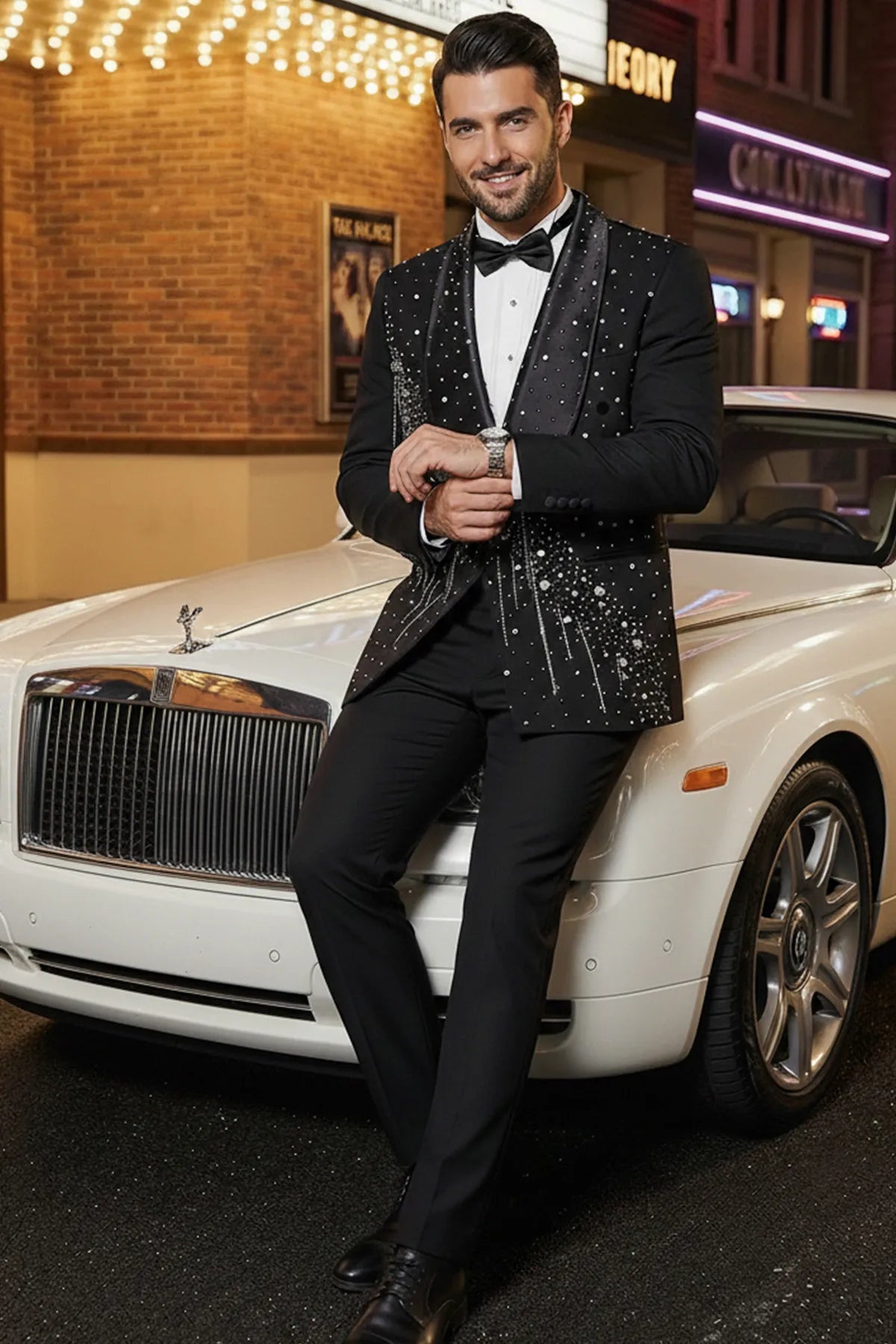 The Midnight Cascade - Black Crystal Fringe Tuxedo Set